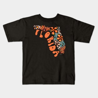 Florida State Design | Artist Designed Illustration Featuring Florida State Outline Filled With Retro Flowers with Retro Hand-Lettering Kids T-Shirt